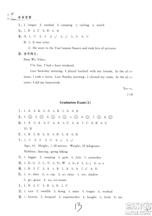 浙江工商大学出版社2020学力测评小学单元测试卷六年级英语下册答案