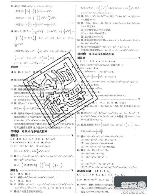 东北师范大学出版社2020春北大绿卡刷题七年级数学下册北师版答案