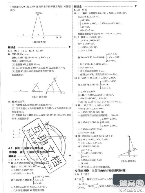 东北师范大学出版社2020春北大绿卡刷题七年级数学下册北师版答案