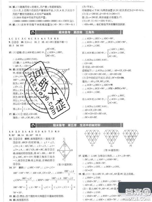东北师范大学出版社2020春北大绿卡刷题七年级数学下册北师版答案