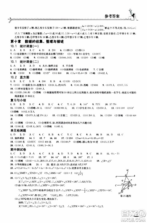2020年长江作业本同步练习数学七年级下册人教版参考答案