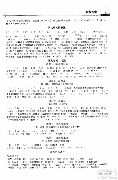 2020年长江作业本同步练习化学九年级下册人教版参考答案