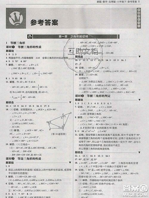 东北师范大学出版社2020春北大绿卡刷题八年级数学下册北师版答案 东北师范大学出版社2020春北大绿卡刷题八年级数学下册北师版答案