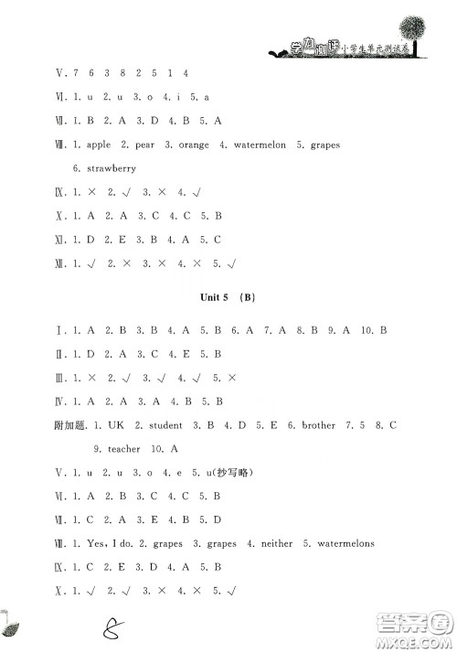 浙江工商大学出版社2020学力测评小学单元测试卷三年级英语下册答案