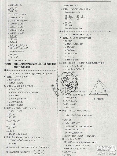 东北师范大学出版社2020春北大绿卡刷题九年级数学下册人教版答案