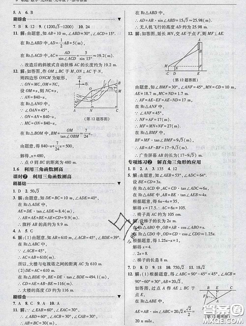 东北师范大学出版社2020春北大绿卡刷题九年级数学下册北师版答案