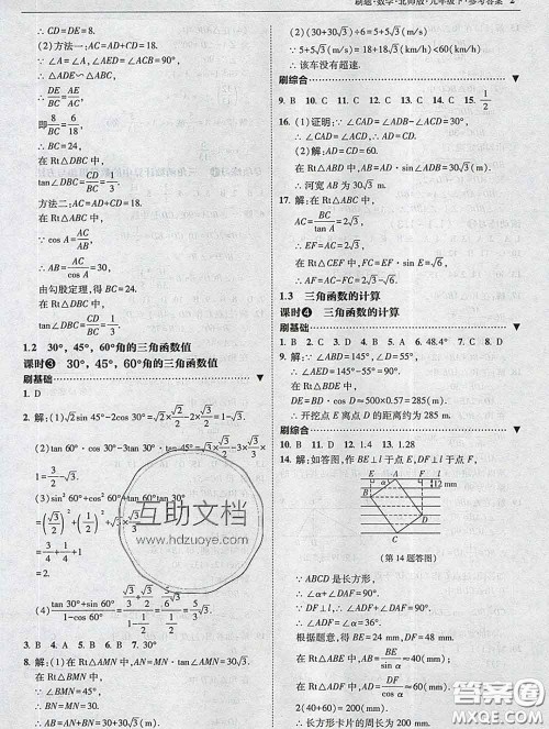 东北师范大学出版社2020春北大绿卡刷题九年级数学下册北师版答案