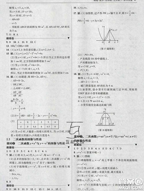 东北师范大学出版社2020春北大绿卡刷题九年级数学下册北师版答案