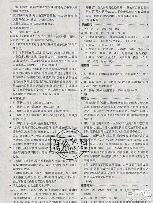 东北师范大学出版社2020春北大绿卡刷题九年级语文下册人教版答案