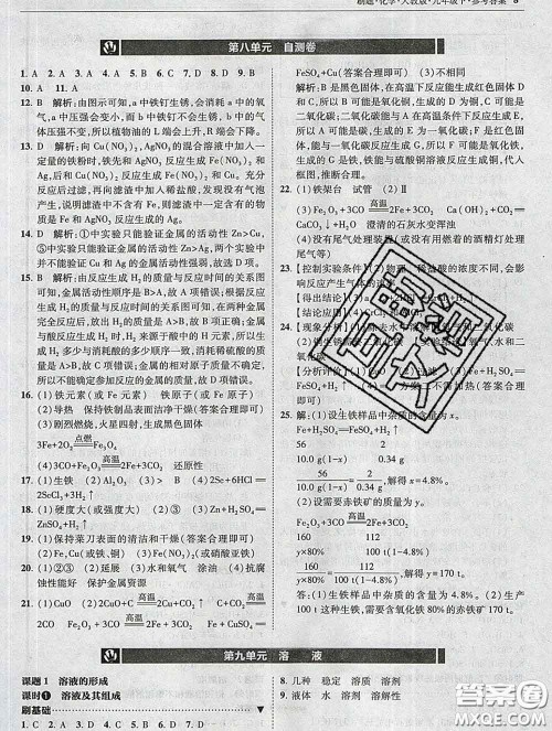 东北师范大学出版社2020春北大绿卡刷题九年级化学下册人教版答案