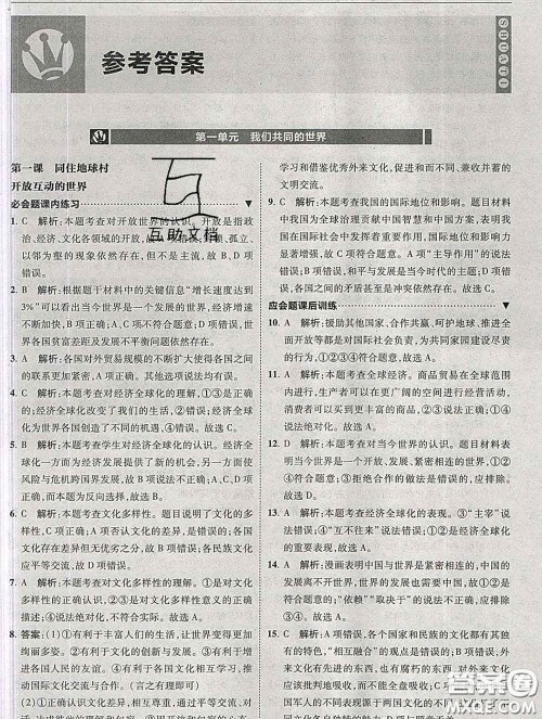 2020春北大绿卡刷题九年级道德与法治下册人教版答案