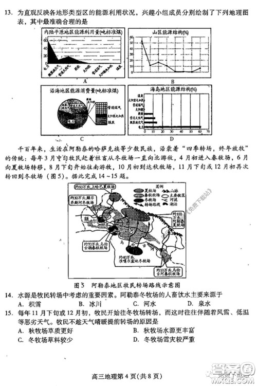 潍坊市2020届高三下学期高考模拟考试地理试题及答案