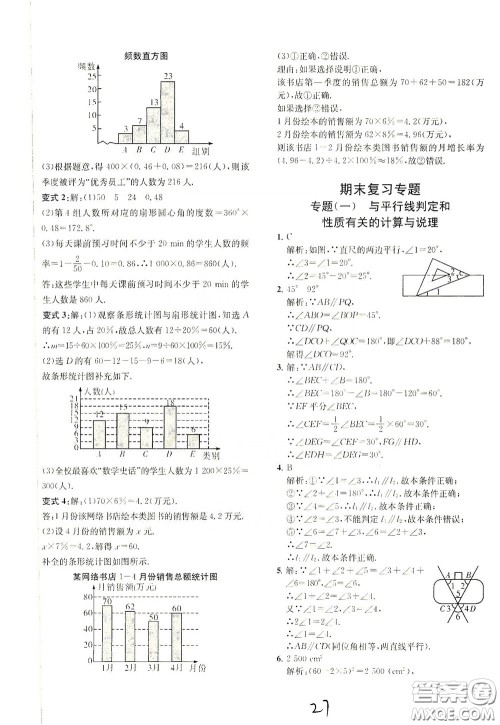 浙江工商大学出版社2020一阅优品作业本数学A本七年级下册浙教版答案