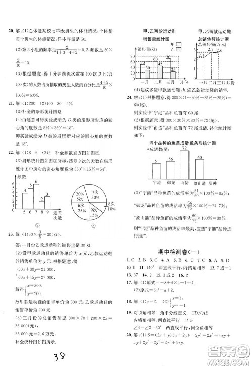 浙江工商大学出版社2020一阅优品作业本数学A本七年级下册浙教版答案