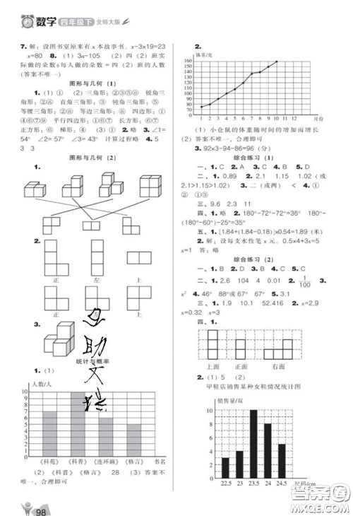 辽海出版社2020新版新课程能力培养四年级数学下册北师版答案