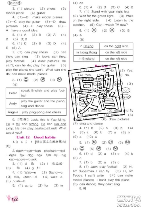 辽海出版社2020新版新课程能力培养四年级英语下册辽师版三起答案