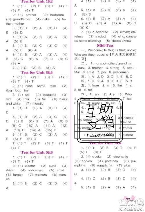 辽海出版社2020新版新课程能力培养四年级英语下册辽师版三起答案