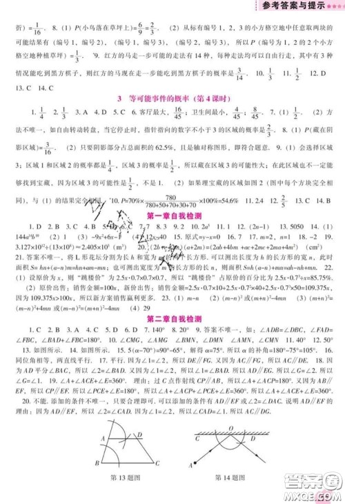 辽海出版社2020新版新课程数学能力培养七年级数学下册北师版答案