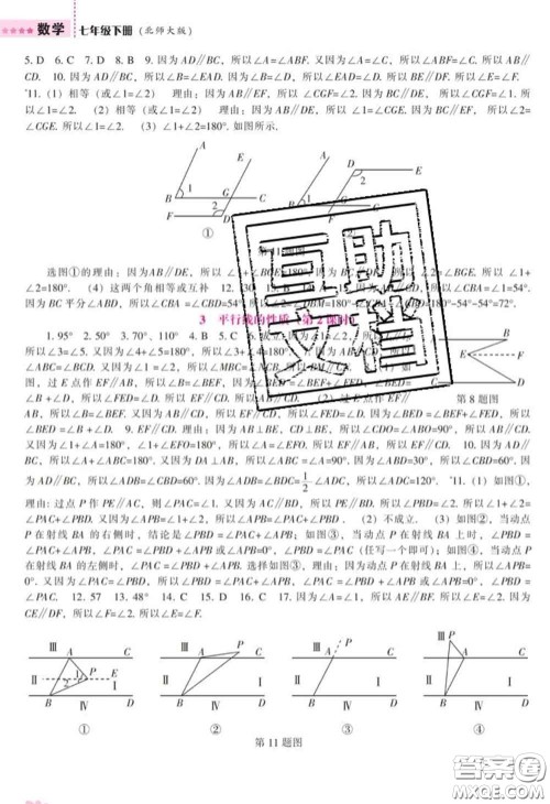 辽海出版社2020新版新课程数学能力培养七年级数学下册北师版答案