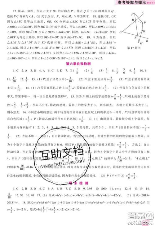 辽海出版社2020新版新课程数学能力培养七年级数学下册北师版答案