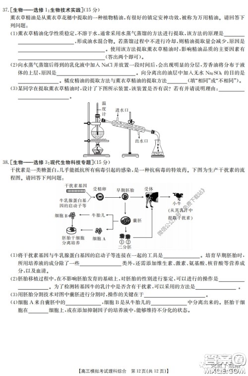 2020年广东金太阳高三模拟考试理综试题及答案