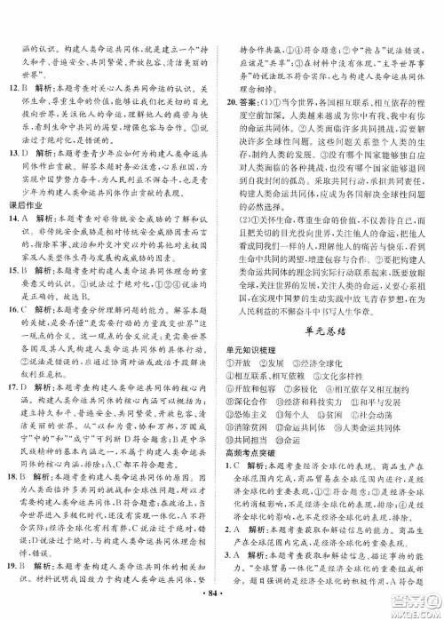 河北人民出版社2020同步训练九年级道德与法治下册人教版答案