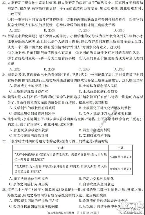 2020年广东金太阳高三模拟考试文综试题及答案 2020年广东金太阳高三模拟考试文综试题及答案