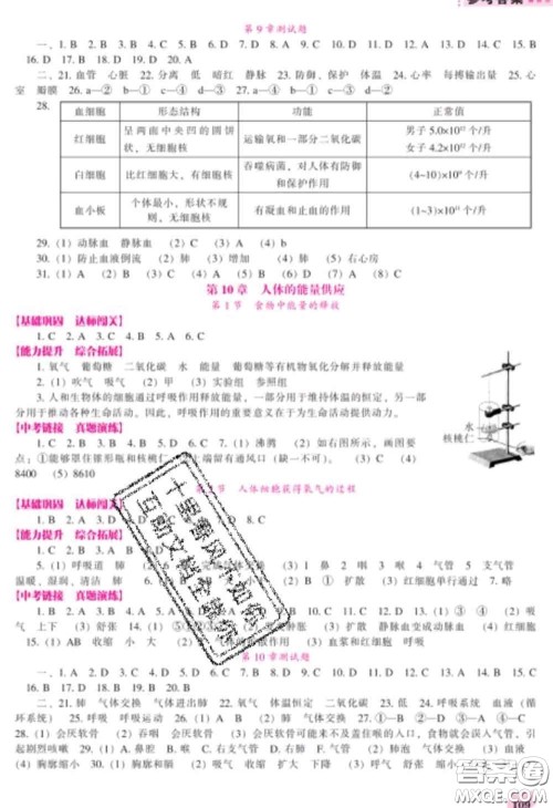 辽海出版社2020新版新课程生物能力培养七年级下册北师版答案