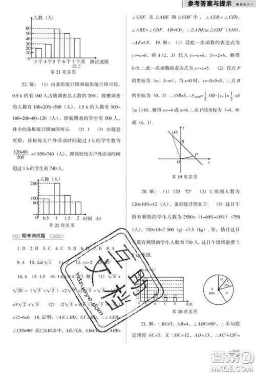 辽海出版社2020新版新课程数学能力培养八年级下册人教版D版答案