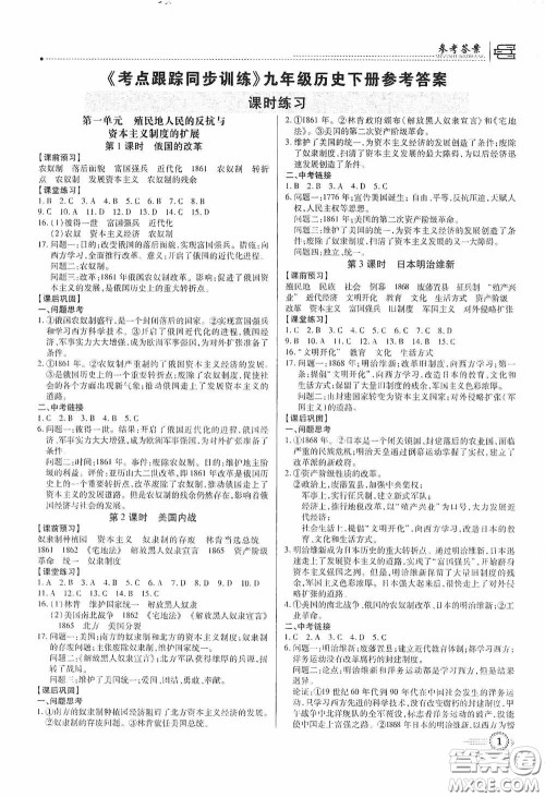 新世纪出版社名师导航同步系列2020版考点跟踪同步训练深圳专版九年级历史下册答案