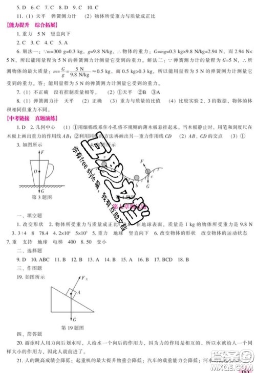 辽海出版社2020新版新课程物理能力培养八年级下册人教版答案