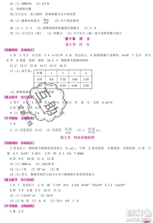 辽海出版社2020新版新课程物理能力培养八年级下册人教版答案