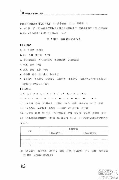 南通名卷学业水平测试2020南通市中考复习指南针生物答案