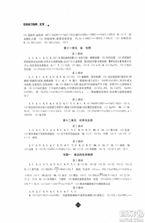 江苏人民出版社2020年中考复习指南化学答案