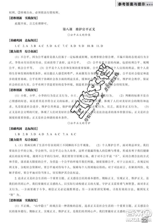 2020新版新课程道德与法治能力培养八年级道德与法治下册人教版D版答案