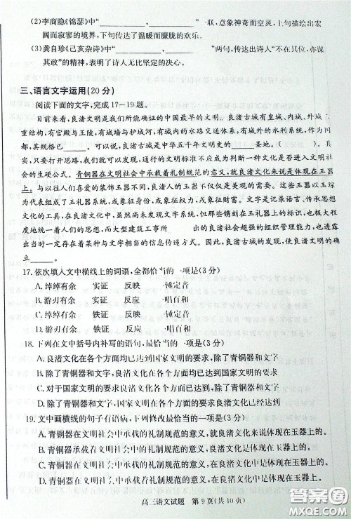 合肥市2020年高三第二次教学质量检测语文试题及答案