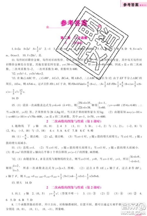 辽海出版社2020新版新课程数学能力培养九年级数学下册北师版答案