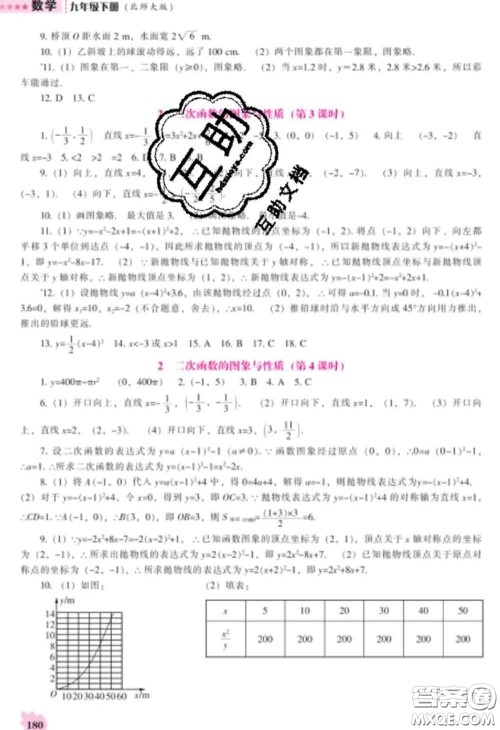 辽海出版社2020新版新课程数学能力培养九年级数学下册北师版答案