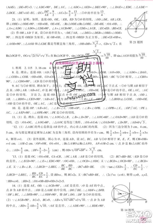 辽海出版社2020新版新课程数学能力培养九年级数学下册北师版答案