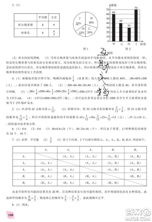 辽海出版社2020新版新课程数学能力培养九年级数学下册北师版答案