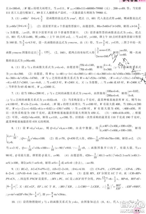 辽海出版社2020新版新课程数学能力培养九年级数学下册北师版答案