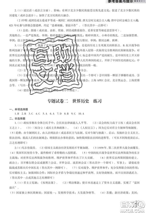 辽海出版社2020新版新课程历史能力培养九年级历史下册人教版D版答案