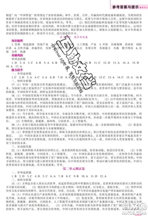 2020新版新课程道德与法治能力培养九年级道德与法治下册人教版答案