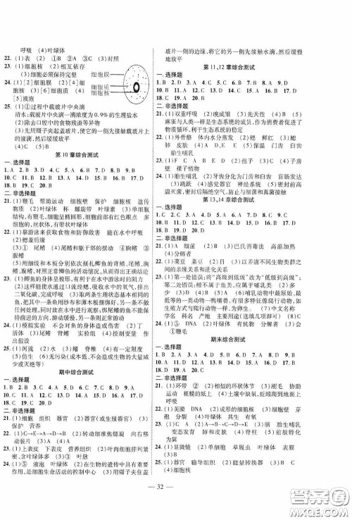 世界图书出版公司2020新课程成长资源课时精练七年级生物下册苏教版答案