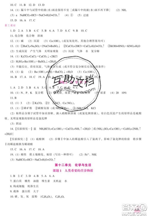 辽海出版社2020新版新课程化学能力培养九年级化学下册人教版答案