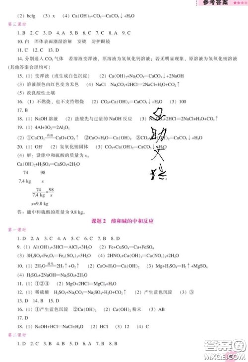 辽海出版社2020新版新课程化学能力培养九年级化学下册人教版答案