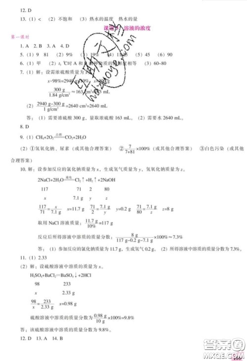 辽海出版社2020新版新课程化学能力培养九年级化学下册人教版答案