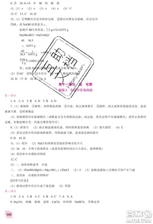 辽海出版社2020新版新课程化学能力培养九年级化学下册人教版答案