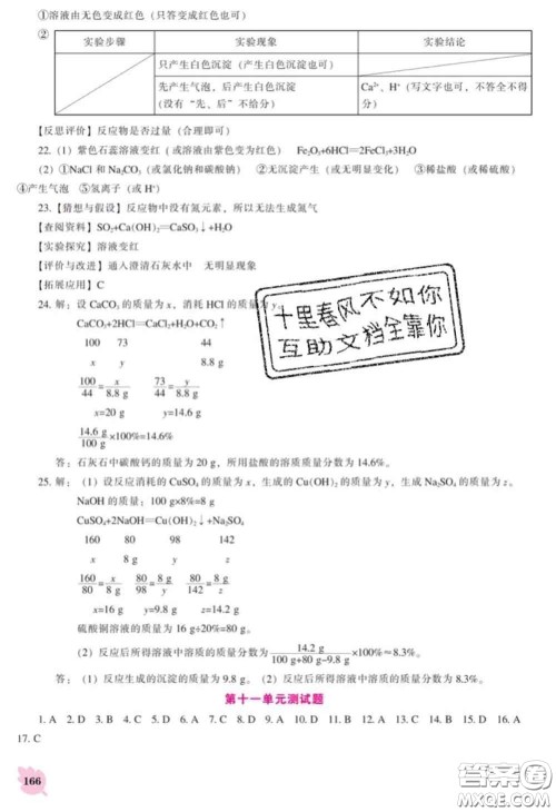 辽海出版社2020新版新课程化学能力培养九年级化学下册人教版答案