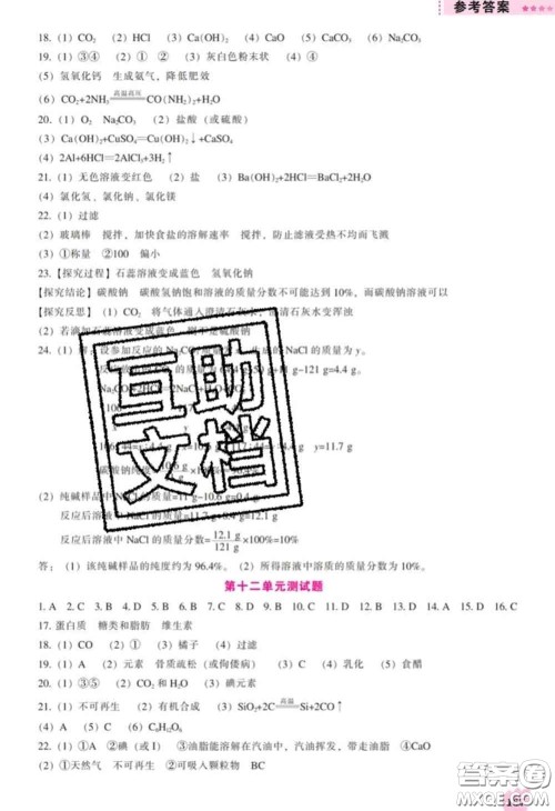 辽海出版社2020新版新课程化学能力培养九年级化学下册人教版答案